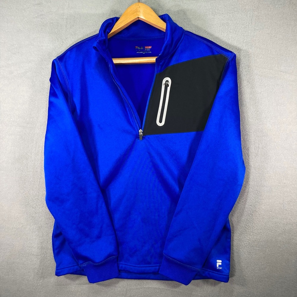 Fila Mens Quarter‎ Zip Jacket Medium Blue Black Athletic Pullover Sport